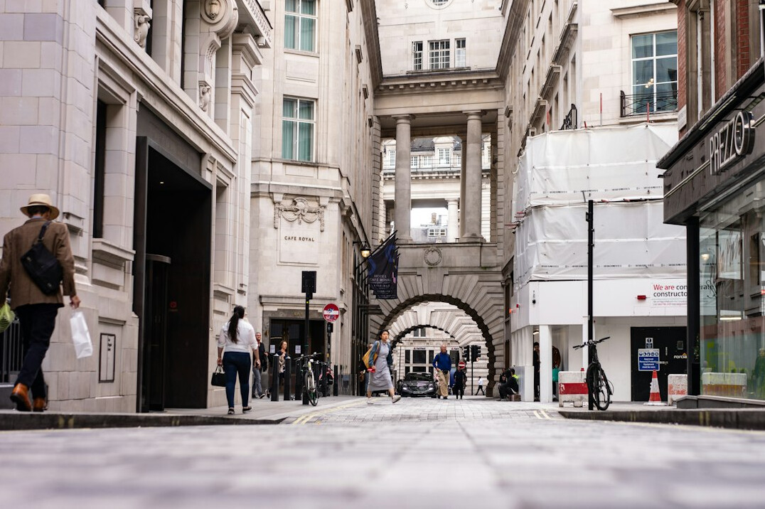 Modern media production building entrance in a UK city