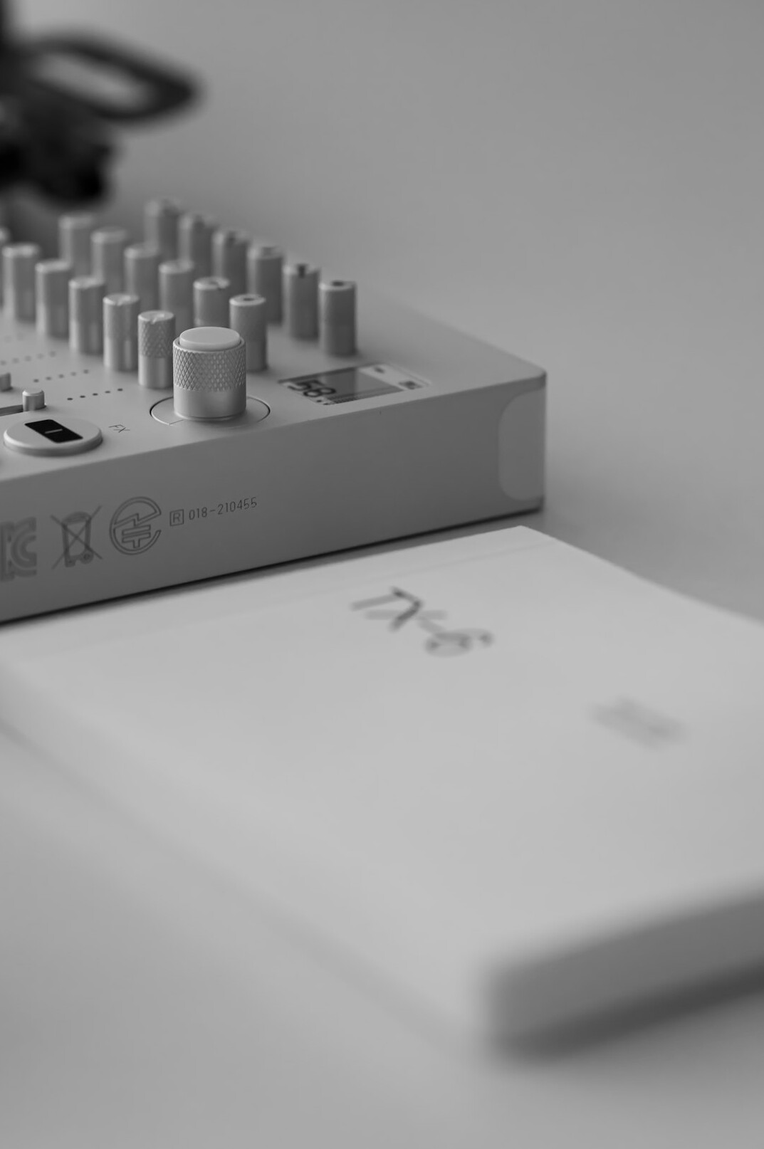 Audio mixing console in a broadcast sound studio